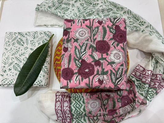 Pure cotton block print suit set