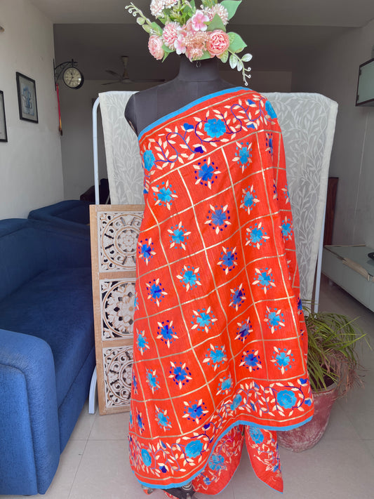 Chanderi Silk Heavy Handwork Phulkari Dupatta