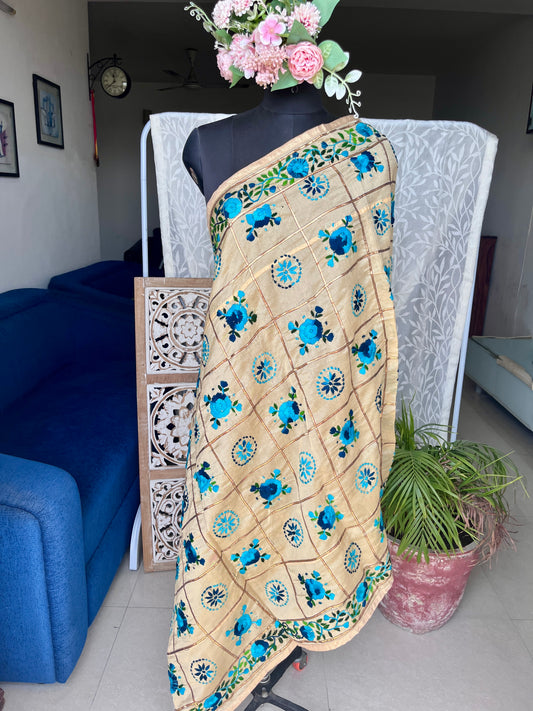 Chanderi Handwork Phulkari dupatta