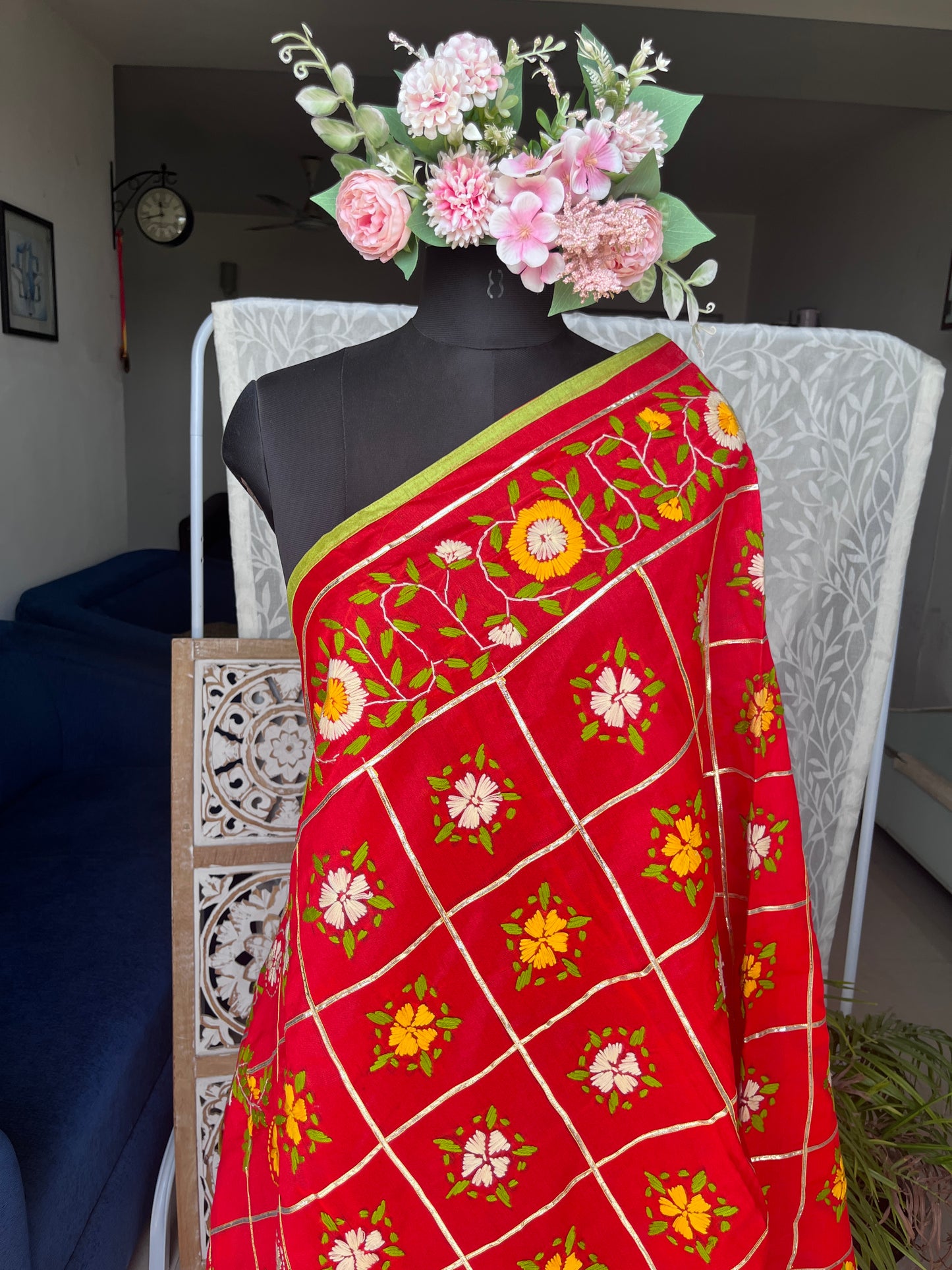Chanderi Silk Heavy Handwork Phulkari Dupatta