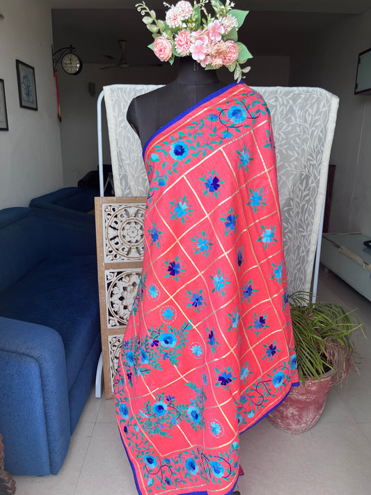 Chanderi Silk Heavy Handwork Phulkari Dupatta