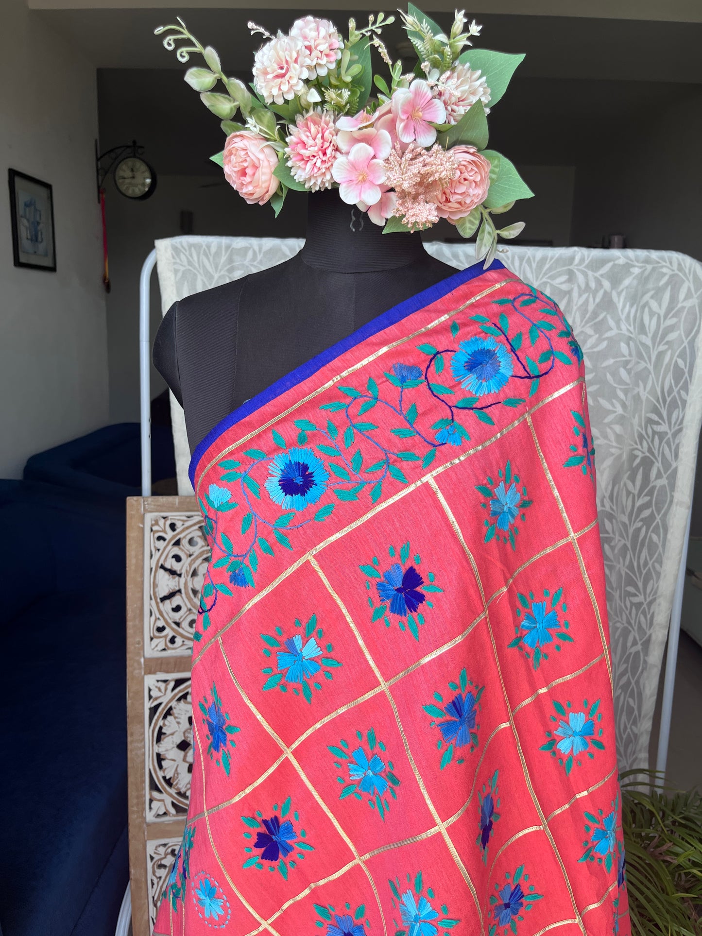 Chanderi Silk Heavy Handwork Phulkari Dupatta