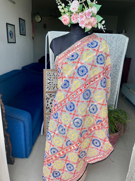 Chanderi Handwork Phulkari dupatta
