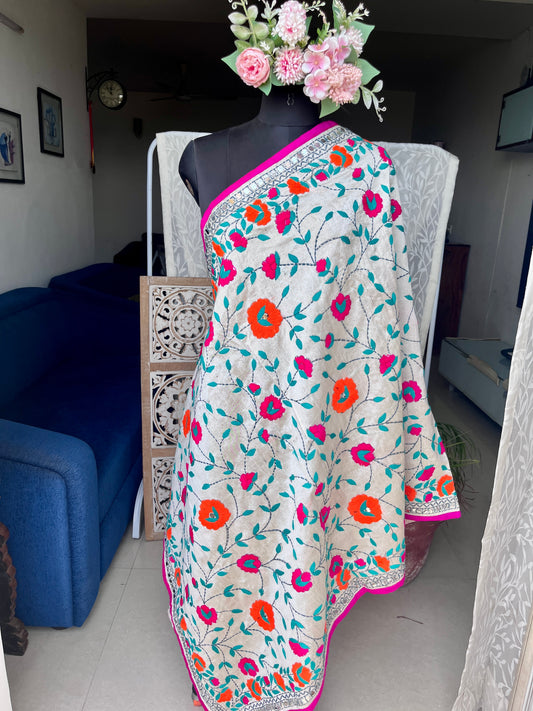 Chanderi Silk Heavy Handwork Phulkari Dupatta