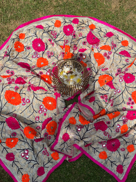 Chanderi Phulkari Stoles