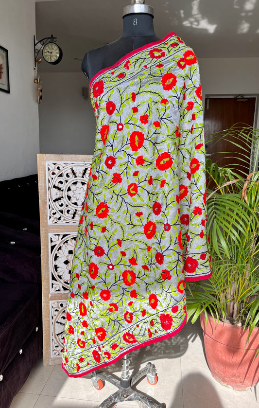 Chanderi Silk Handwork Phulkari Dupatta