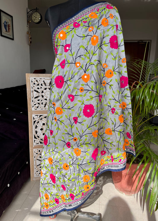 Chanderi Silk Handwork Phulkari Dupatta