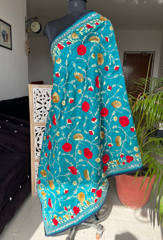 Chanderi Silk Handwork Phulkari Dupatta