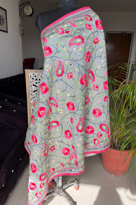 Chanderi Silk Handwork Phulkari Dupatta