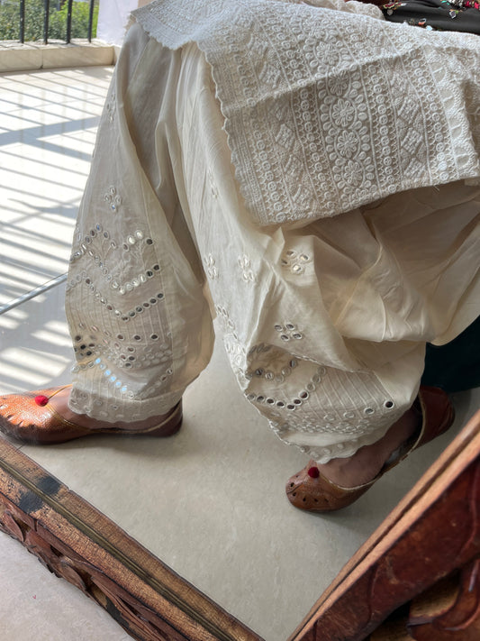 Faux mirror Machine Embroidered Phulkari Salwars