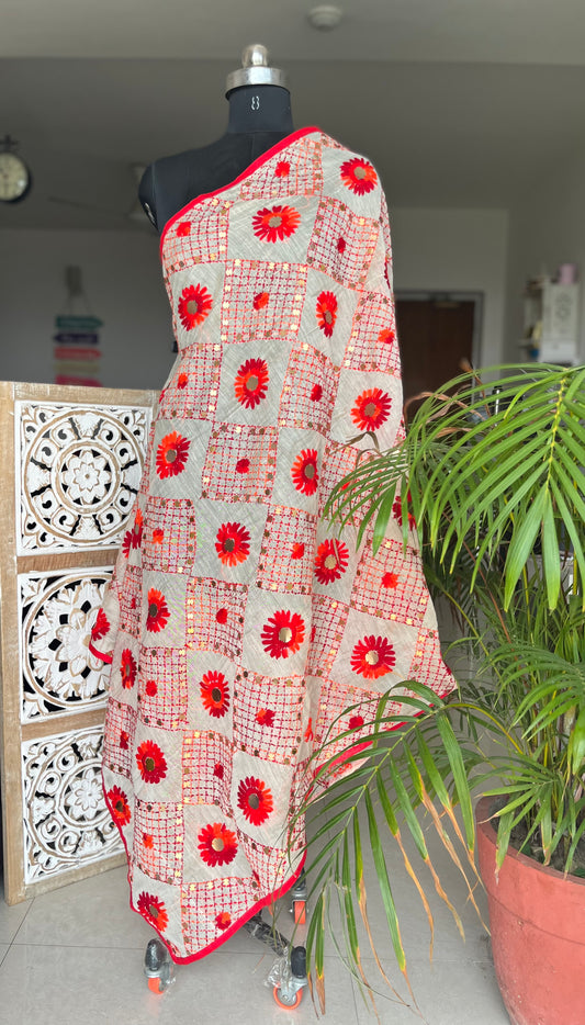 Chanderi Handwork Phulkari Dupatta