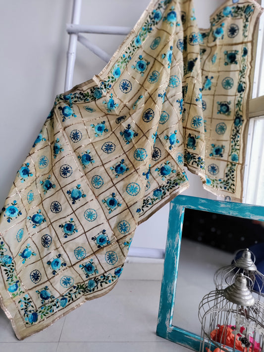 Chanderi Handwork Phulkari dupatta