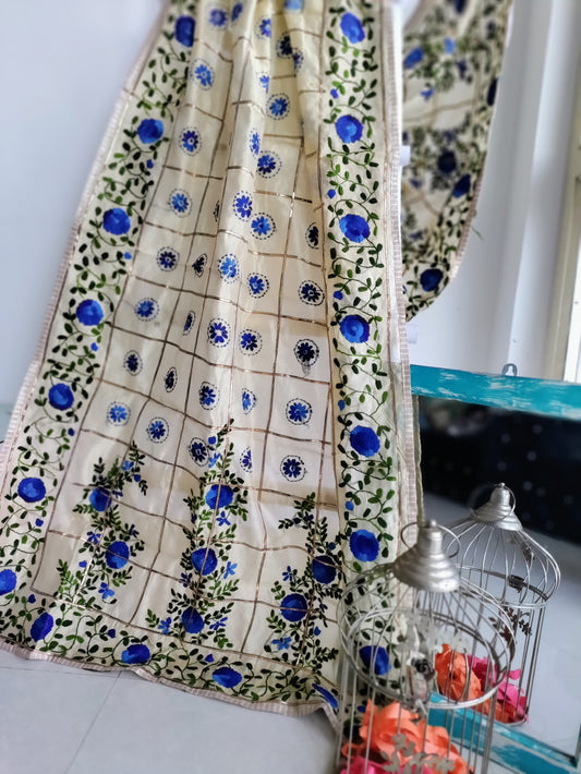 Chanderi Handwork Phulkari dupatta
