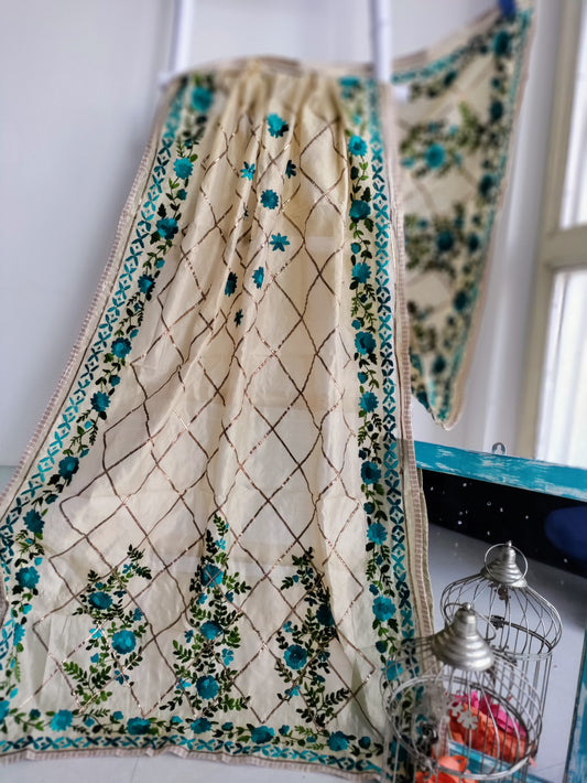 Chanderi Handwork Phulkari dupatta