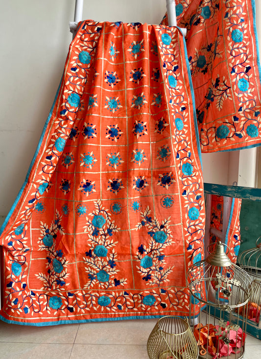 Champa Chanderi Handwork Phulkari dupatta
