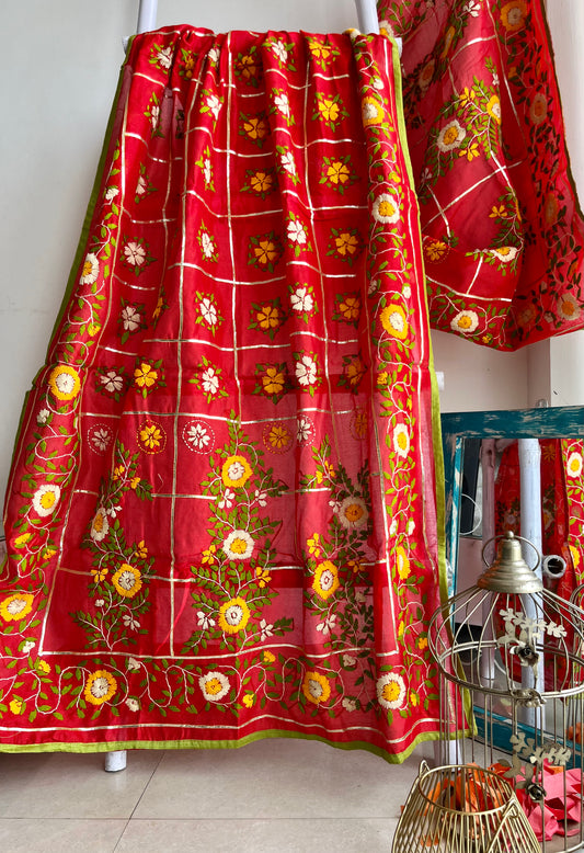 Champa Chanderi Handwork Phulkari dupatta