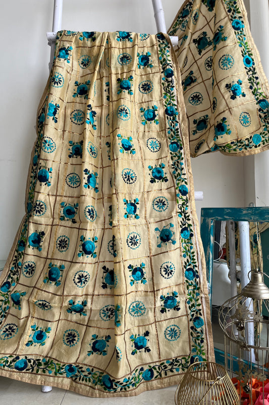 Chanderi Handwork Phulkari dupatta