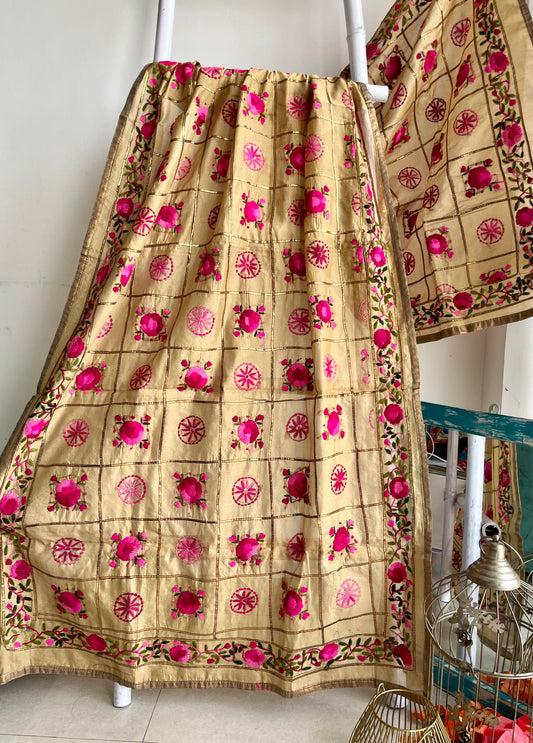 Chanderi Handwork Phulkari dupatta