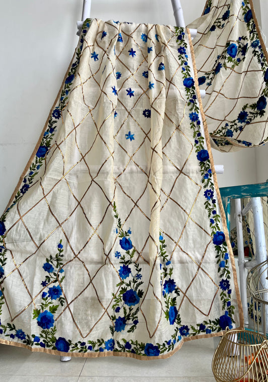 Chanderi Handwork Phulkari dupatta