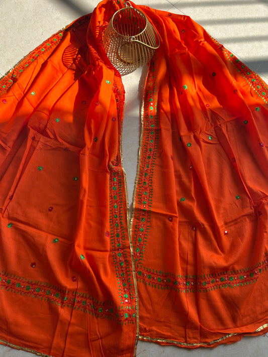 Cotton handwork Phulkari Dupatta