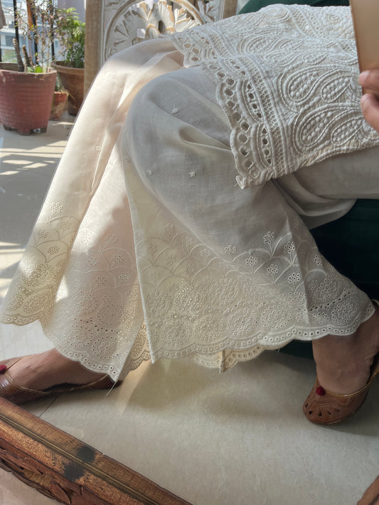 Chikankari Embroidered Cutwork Flared Pants