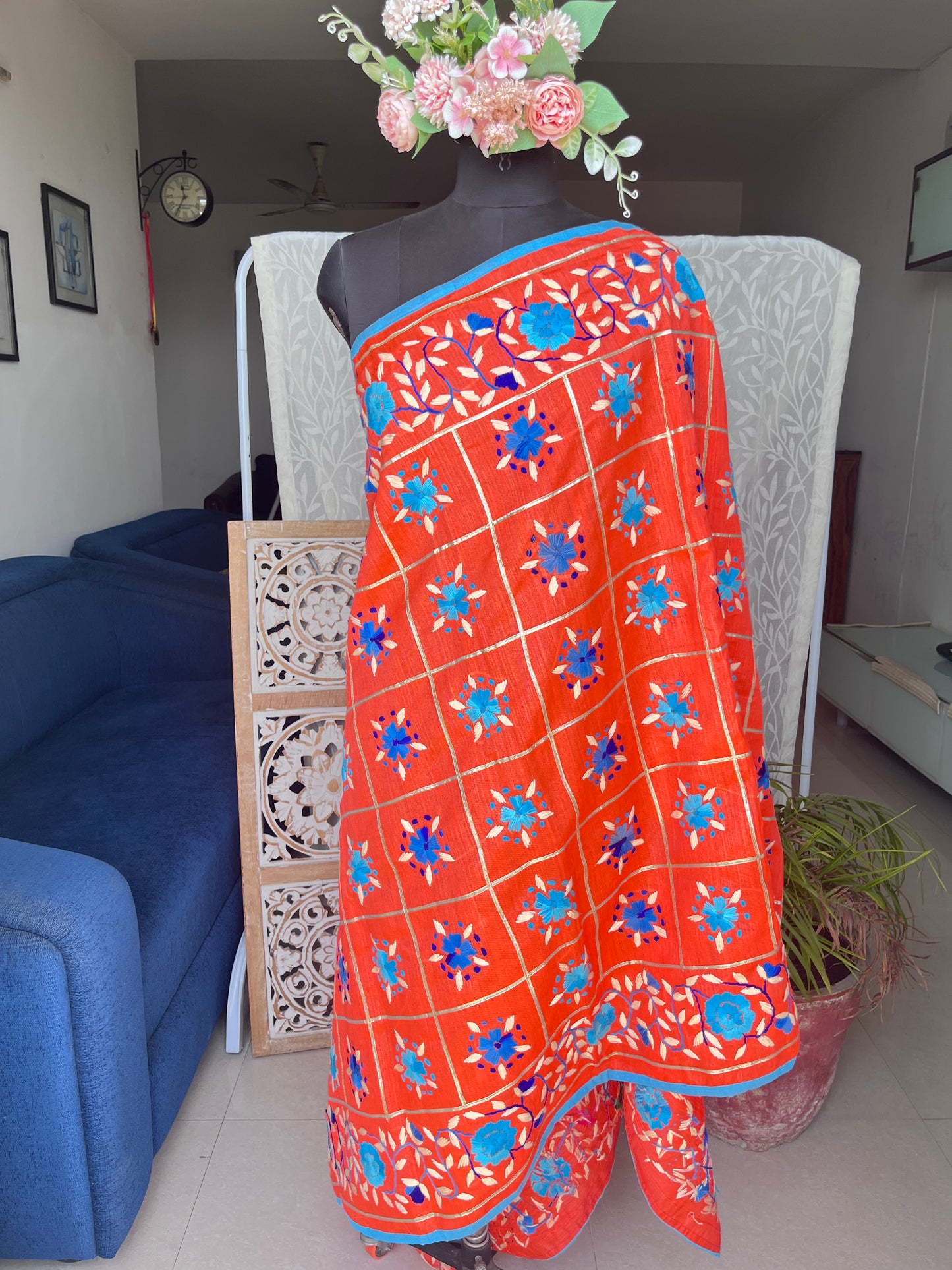 Chanderi Silk Heavy Handwork Phulkari Dupatta