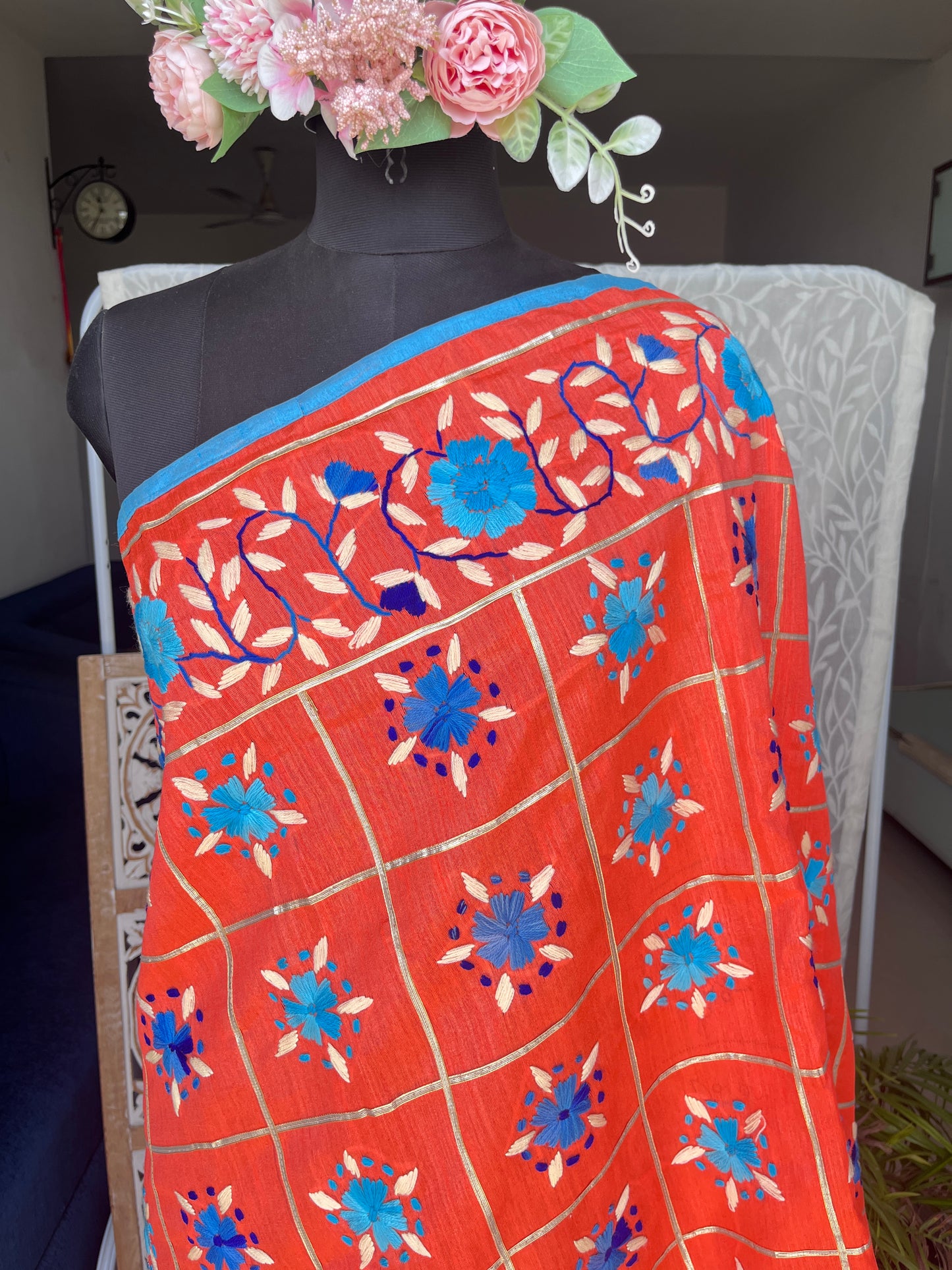 Chanderi Silk Heavy Handwork Phulkari Dupatta