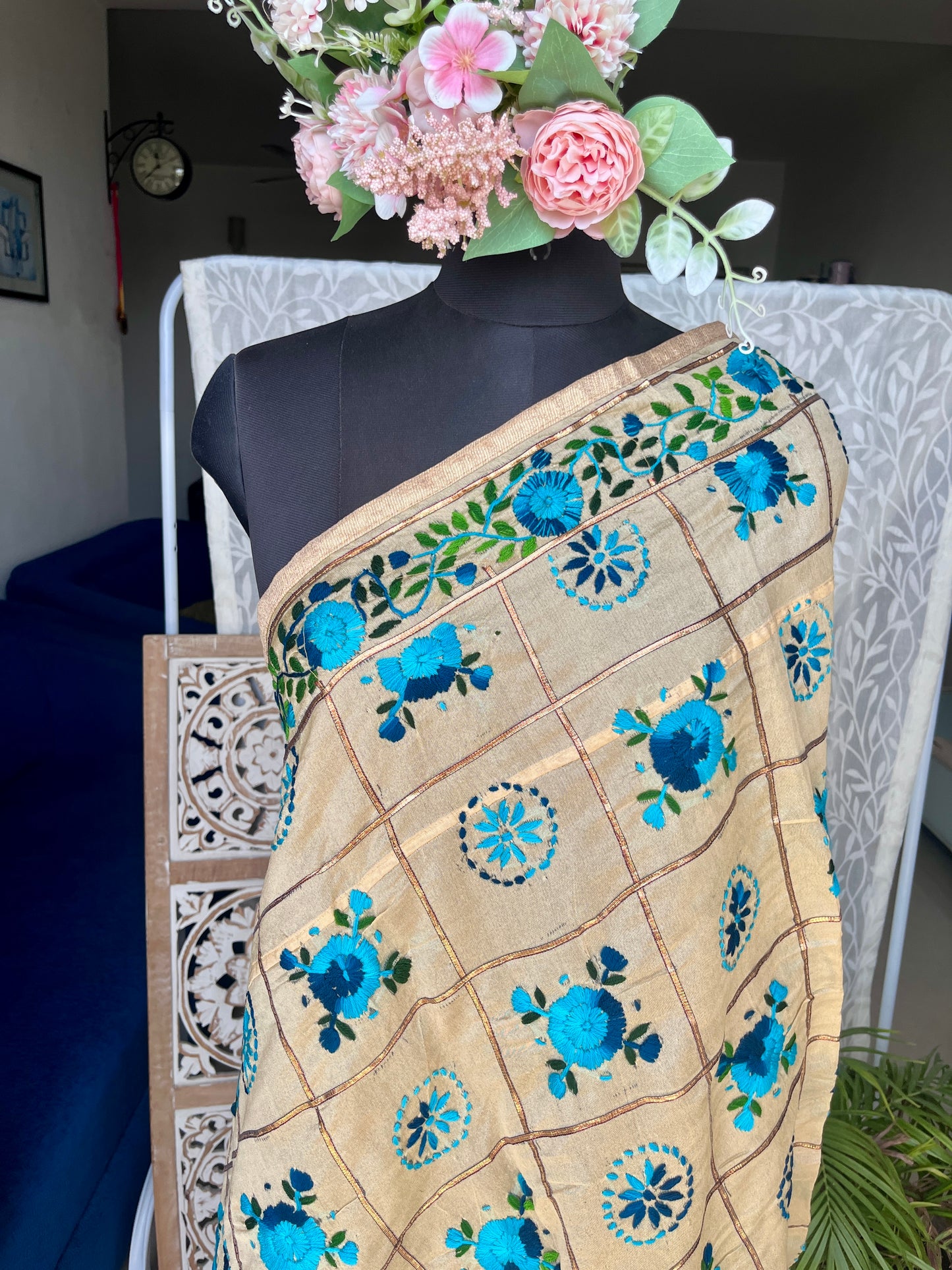Chanderi Handwork Phulkari dupatta