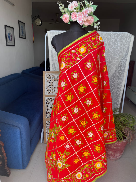 Chanderi Silk Heavy Handwork Phulkari Dupatta