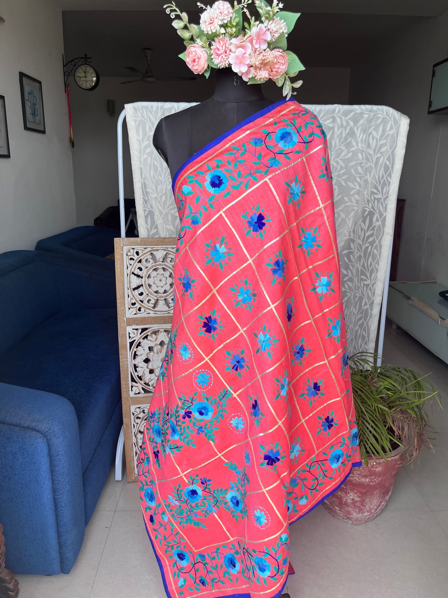 Chanderi Silk Heavy Handwork Phulkari Dupatta