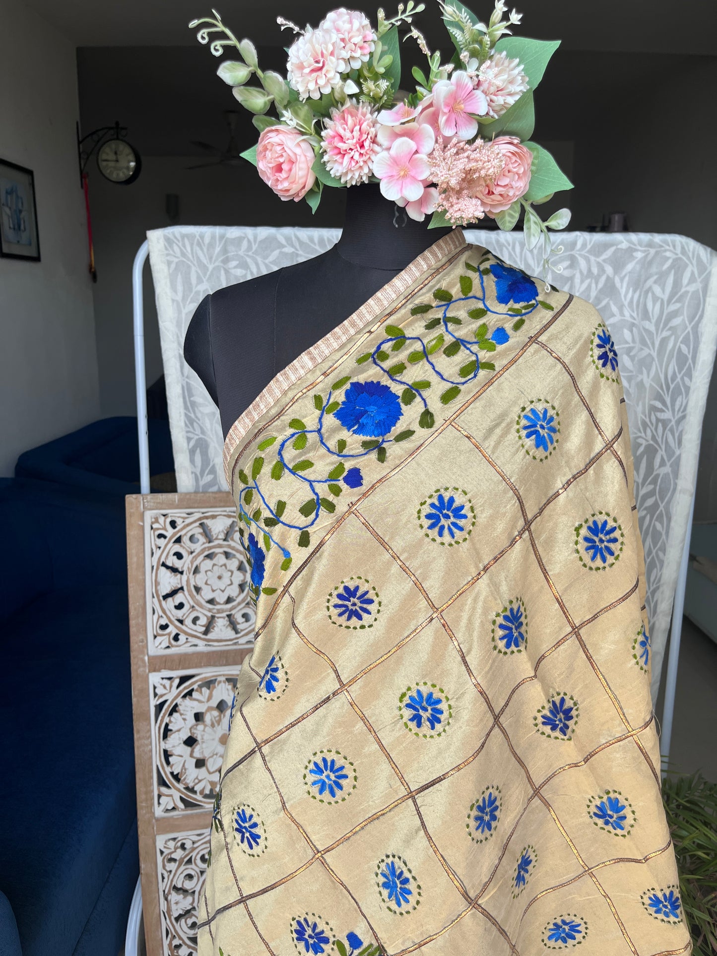 Chanderi Handwork Phulkari dupatta