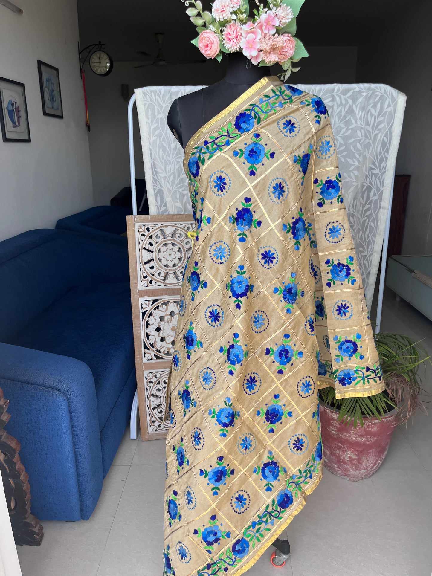 Chanderi Handwork Phulkari dupatta
