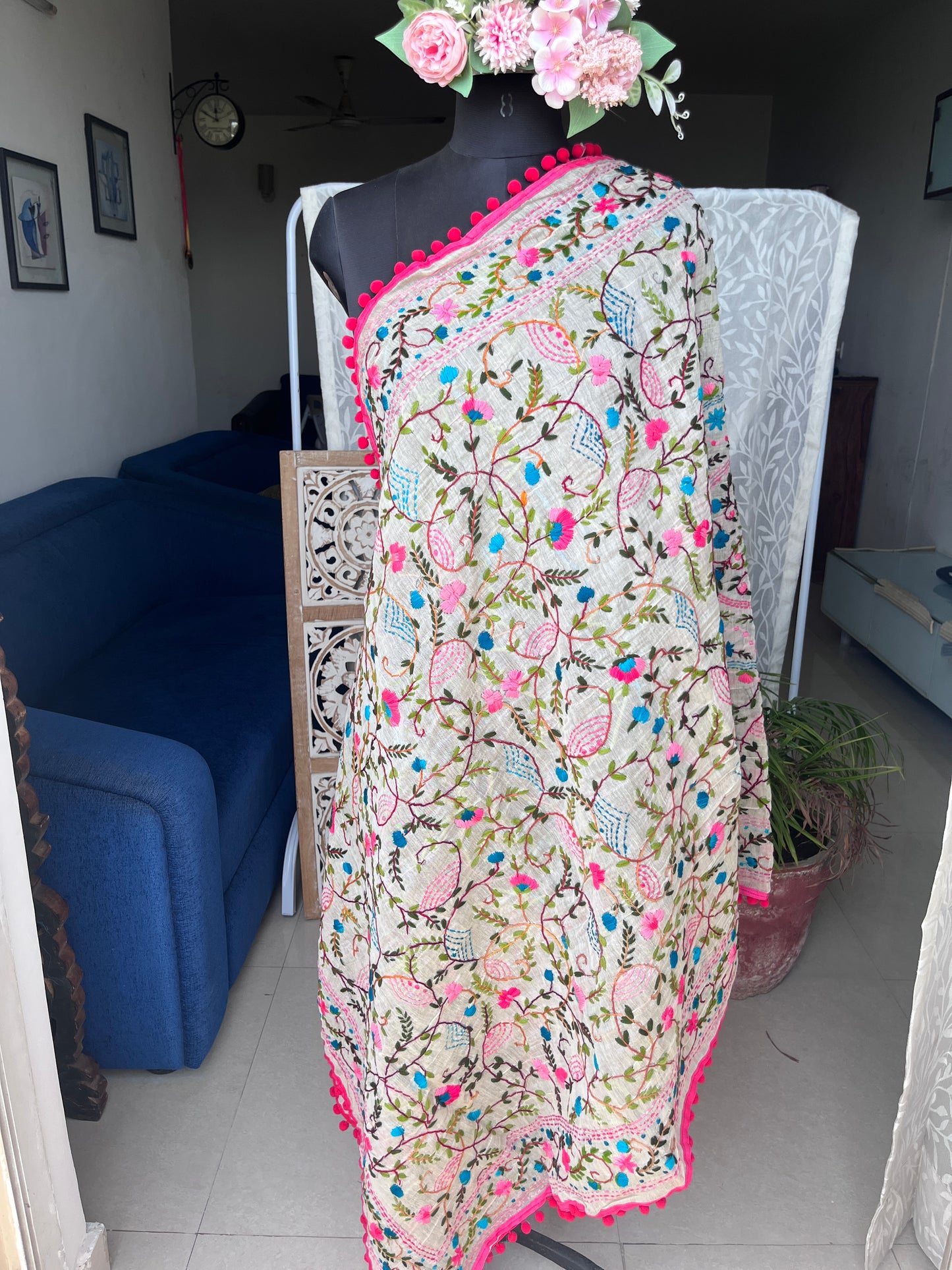 Chanderi Handwork Phulkari Dupatta