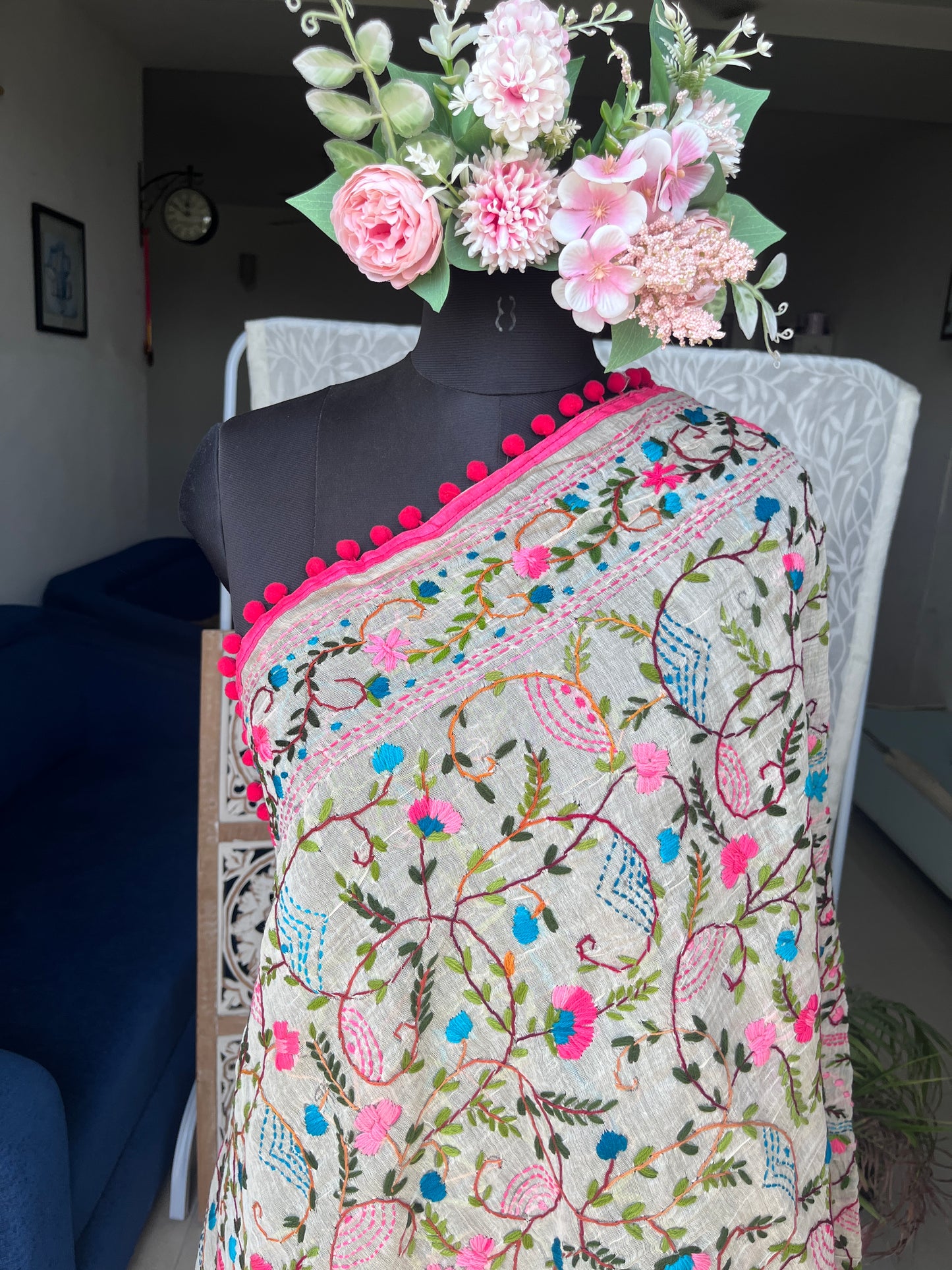 Chanderi Handwork Phulkari Dupatta
