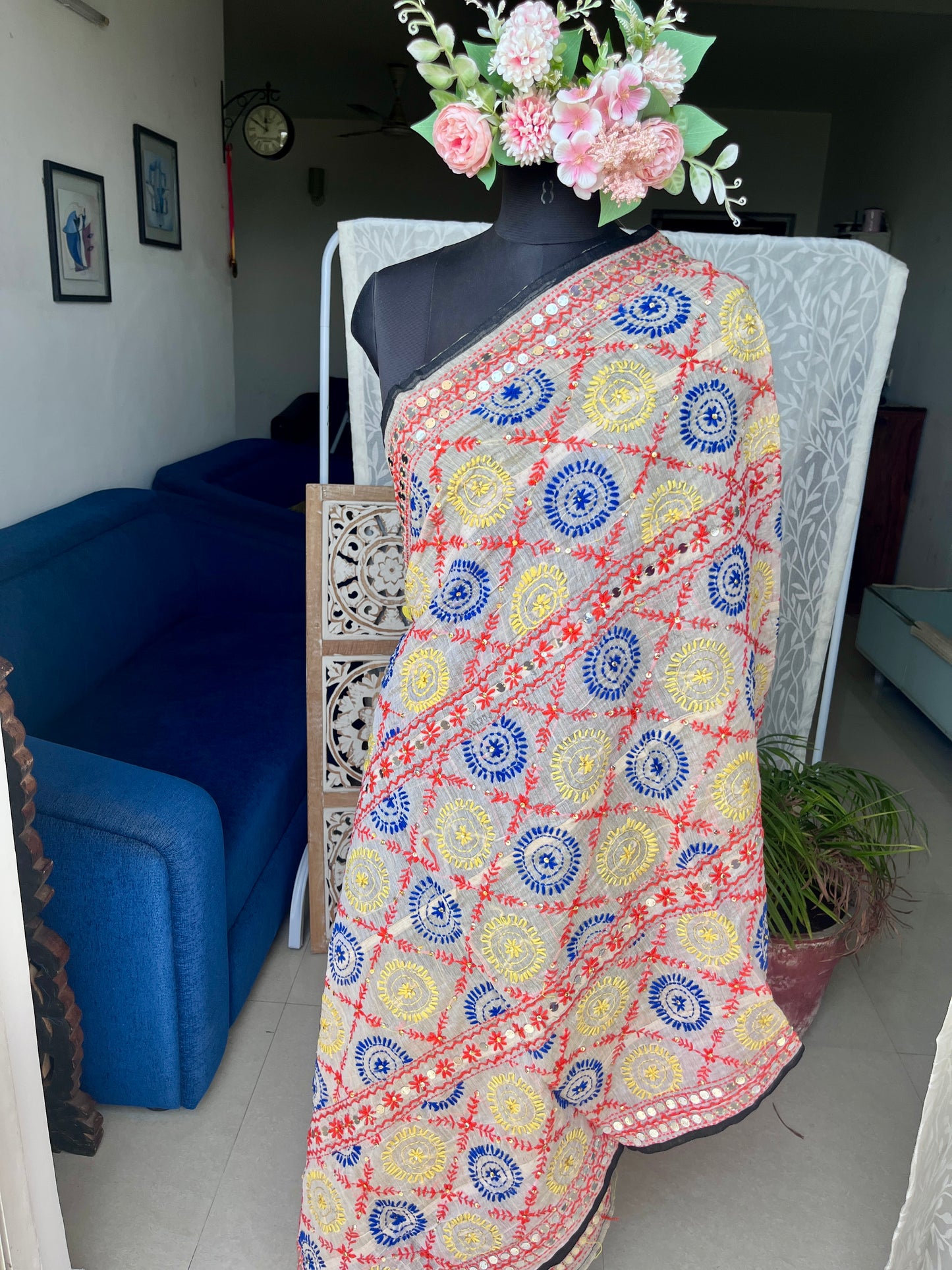 Chanderi Handwork Phulkari dupatta