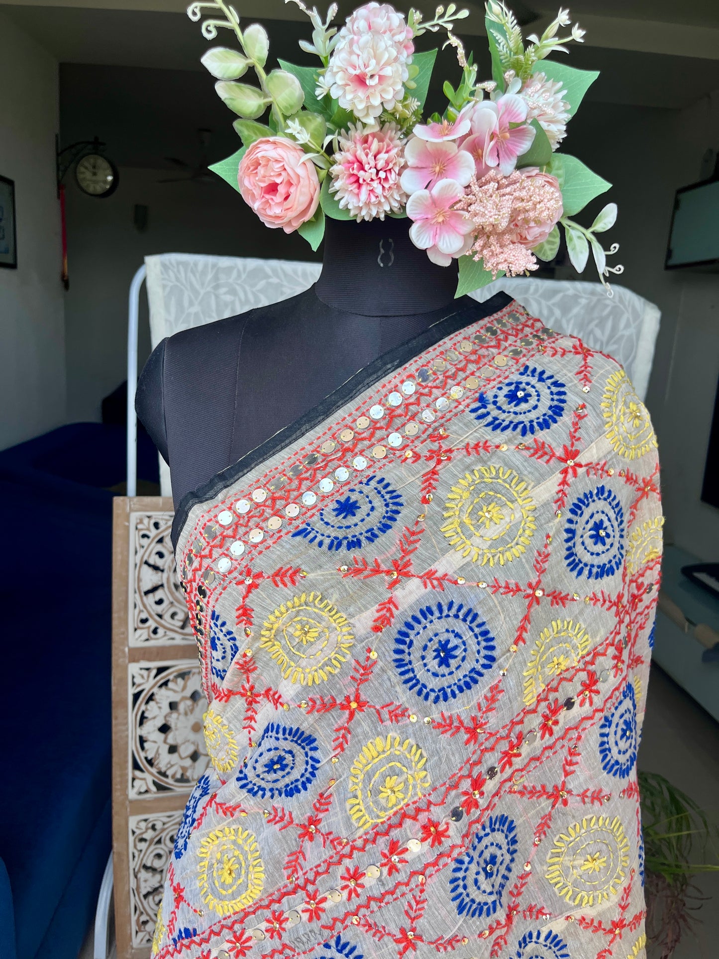 Chanderi Handwork Phulkari dupatta