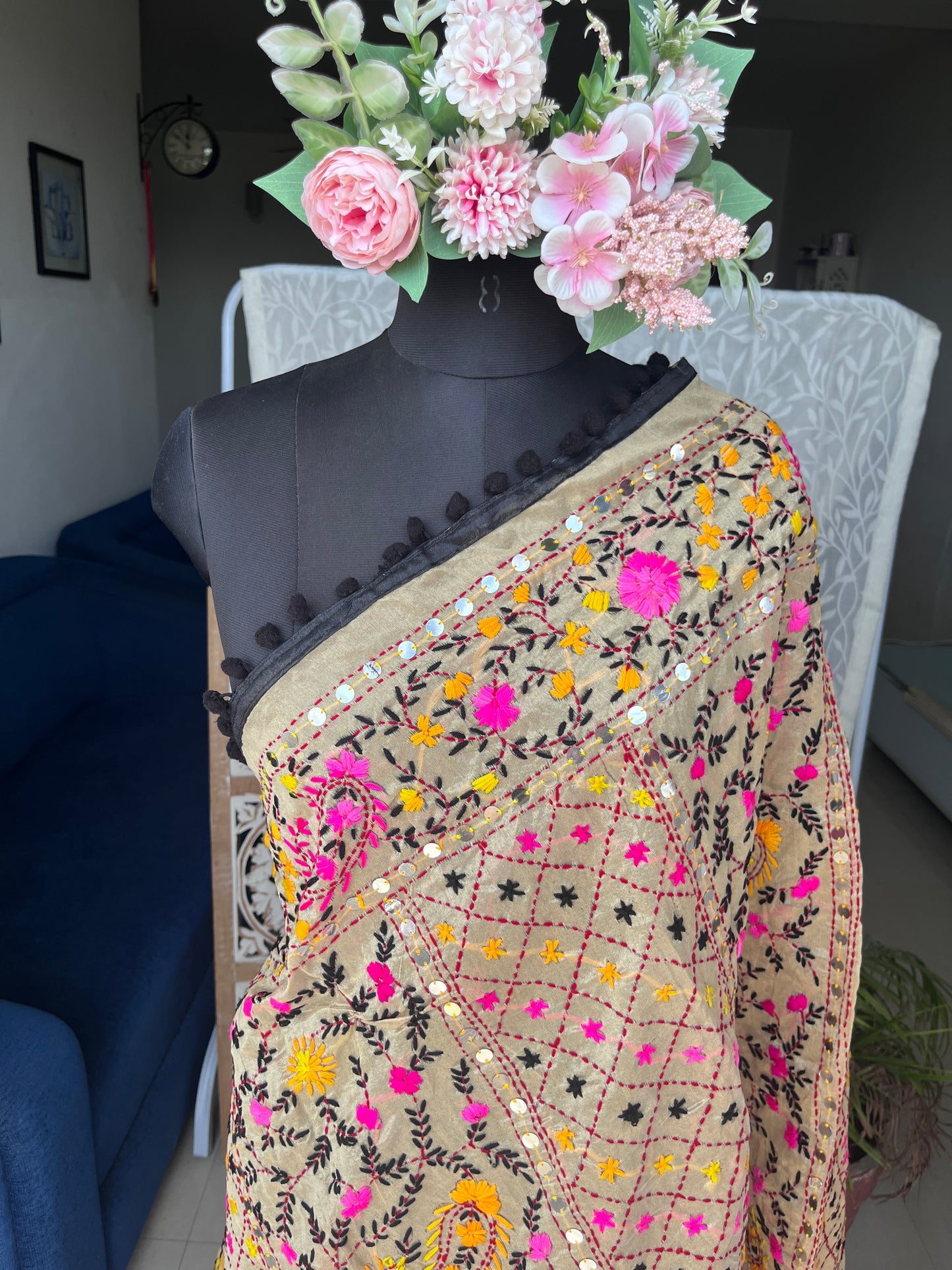 Chanderi Handwork Phulkari Dupatta