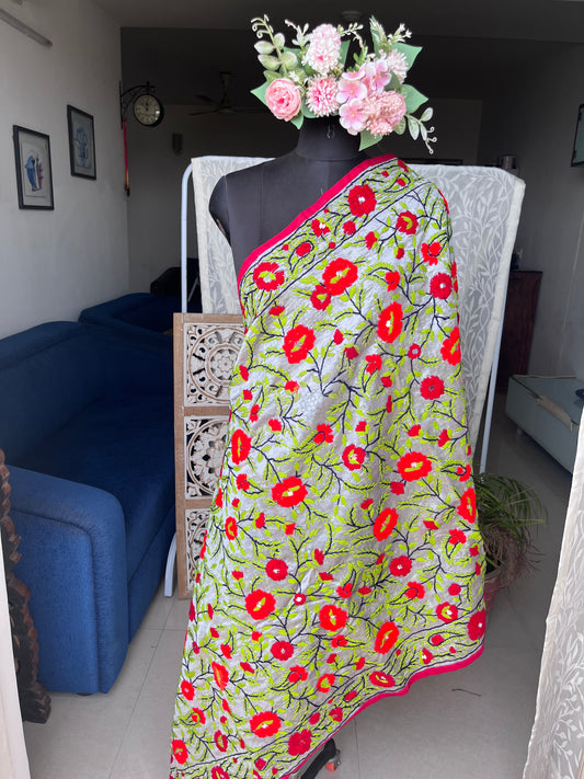 Chanderi Silk Heavy Handwork Phulkari Dupatta