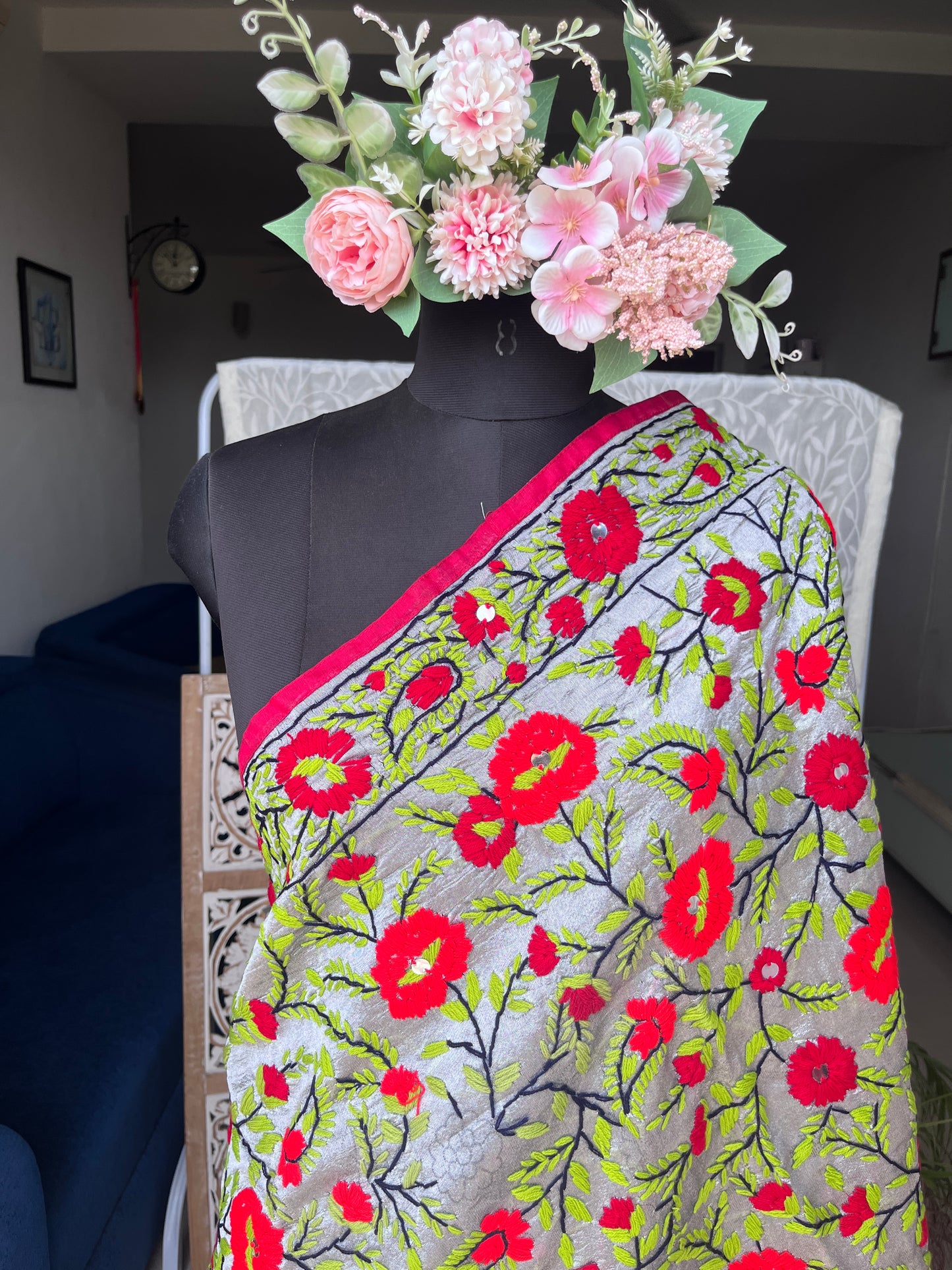 Chanderi Silk Heavy Handwork Phulkari Dupatta