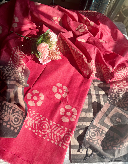 Batik print cotton Silk suit