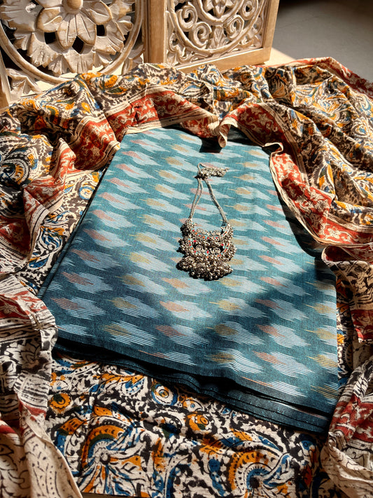 Kalamkari print Ikkat suit