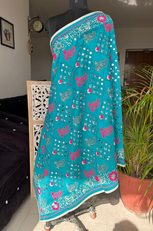 Chanderi Silk Handwork Phulkari Dupatta